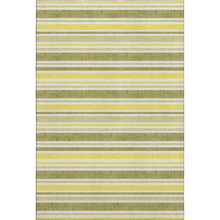 10' X 14' Khaki And Gold Striped Washable Area Rug With UV Protection