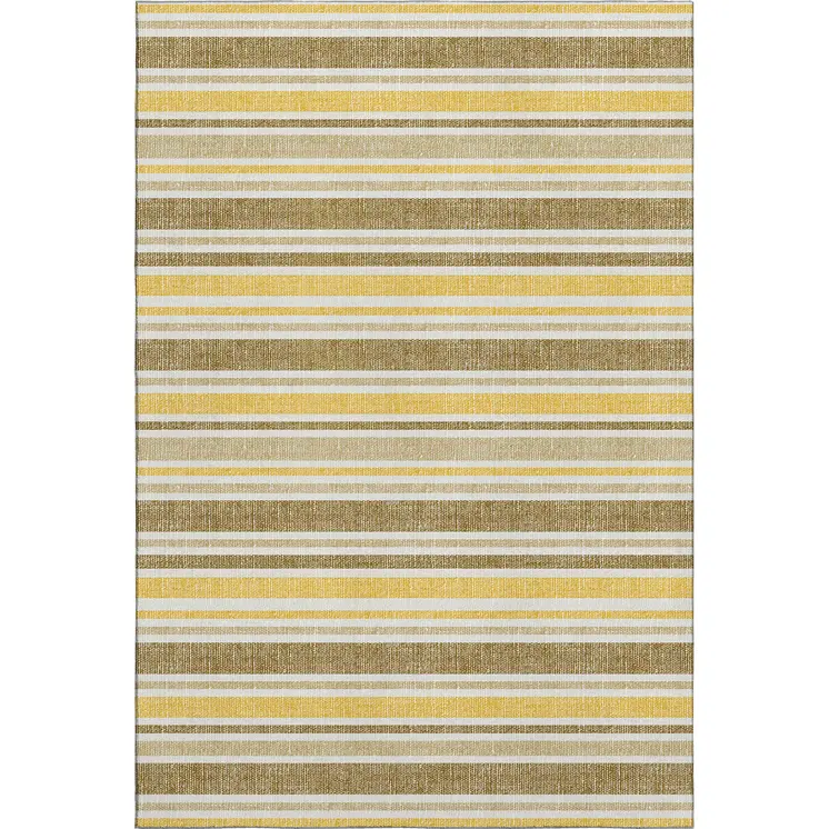 8' X 10' Coffee And Gold Striped Washable Area Rug With UV Protection