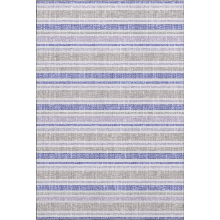 10' X 14' Navy Blue And Lavender Striped Washable Area Rug With UV Protection