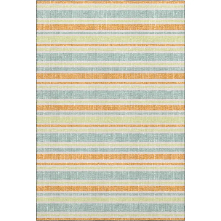 9' X 12' Orange Green And Blue Striped Washable Area Rug With UV Protection