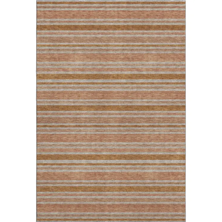 9' X 12' Rust And Beige Striped Washable Area Rug With UV Protection