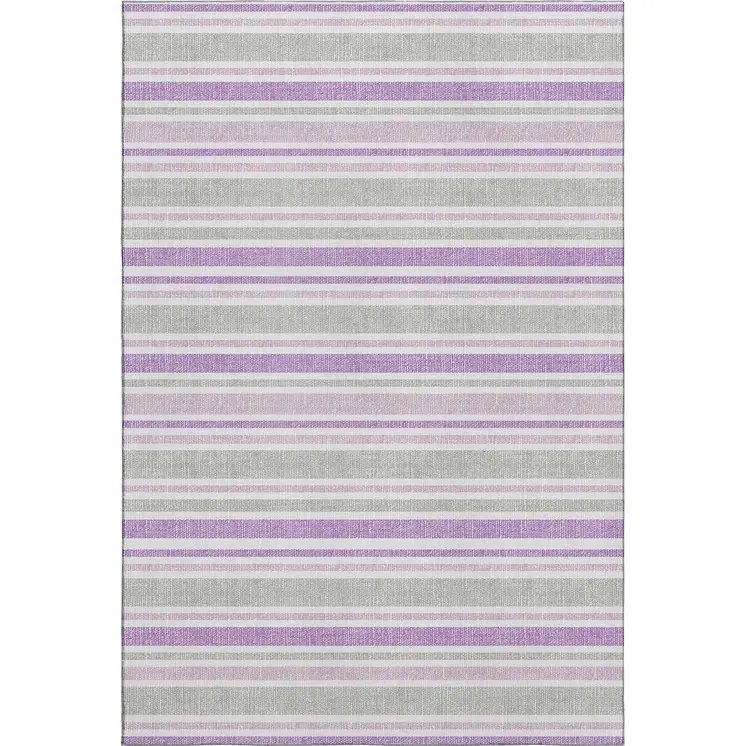 9' X 12' Pearl And Purple Striped Washable Area Rug With UV Protection