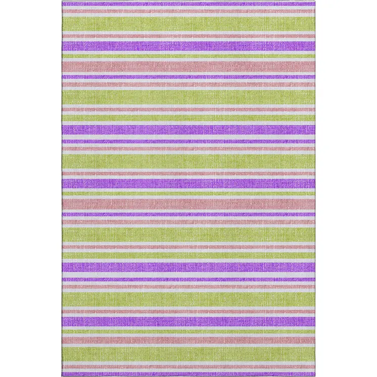 3' X 5' Purple Green And Blush Striped Washable Area Rug With UV Protection