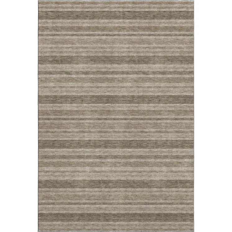 8' X 10' Taupe And Beige Striped Washable Area Rug With UV Protection