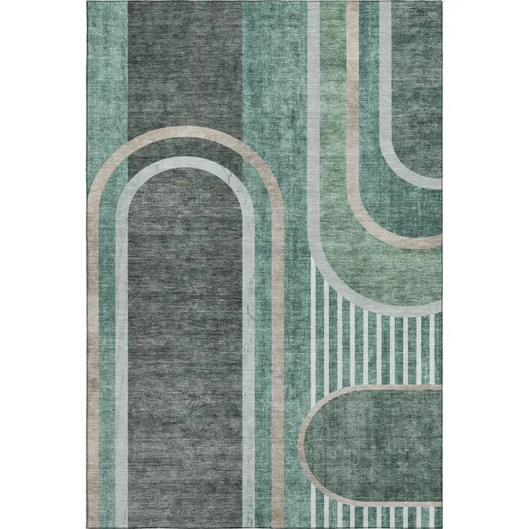 8' X 10' Emerald And Gray Geometric Washable Area Rug With UV Protection