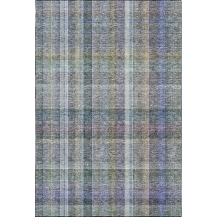 8' X 10' Green And Purple Plaid Washable Area Rug With UV Protection