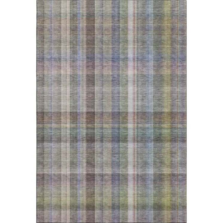 8' X 10' Pewter And Purple Plaid Washable Area Rug With UV Protection