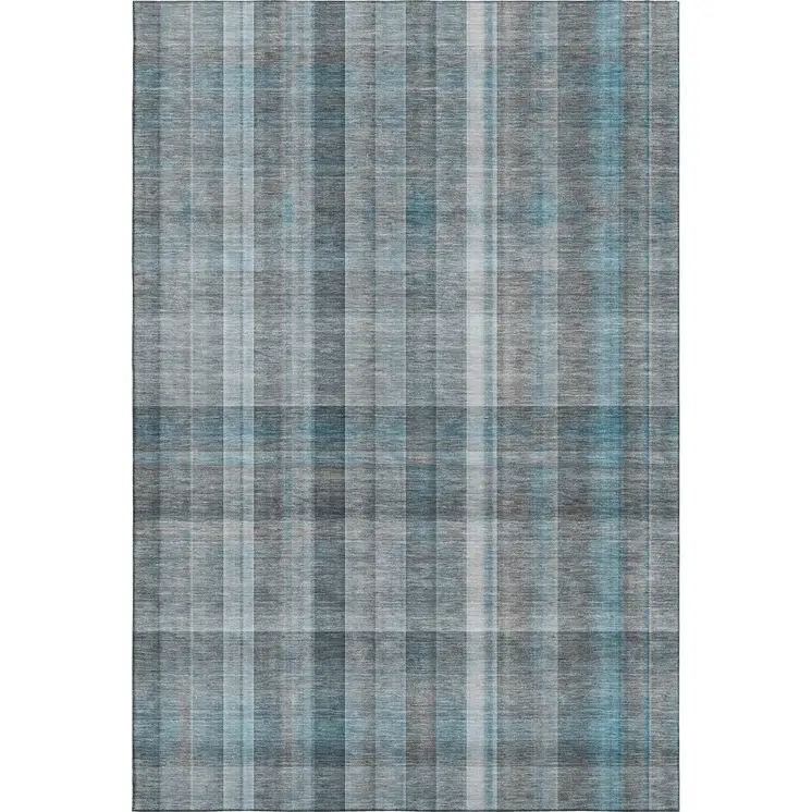 8' X 10' Teal And Ivory Plaid Washable Area Rug With UV Protection