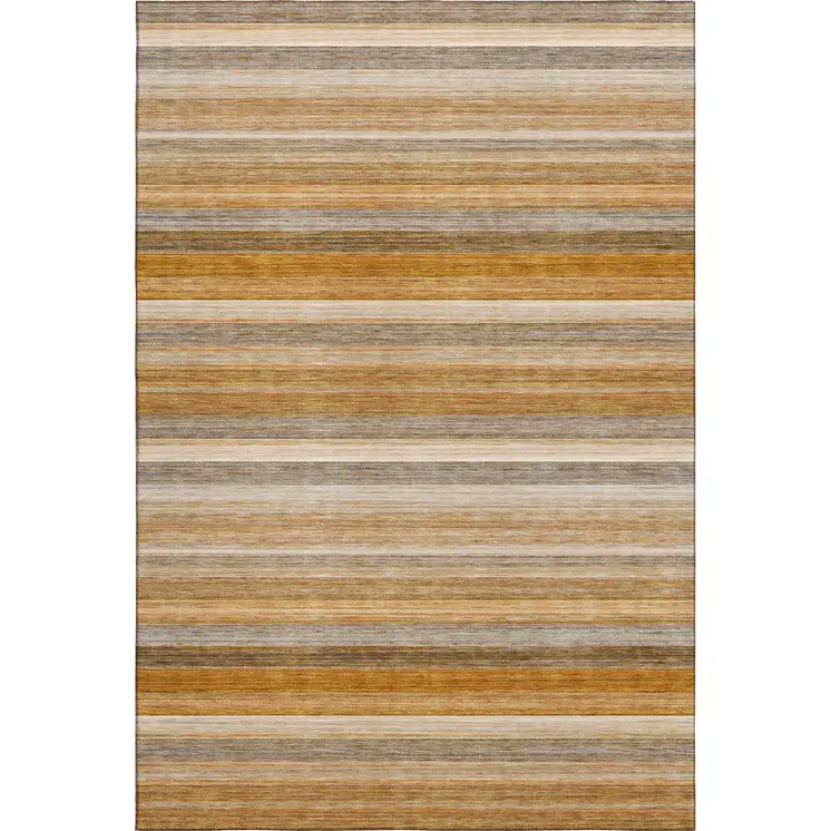 5' X 8' Rust Gray And Ivory Striped Washable Area Rug With UV Protection