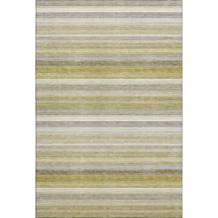 9' X 12' Wheat Gray And Ivory Striped Washable Area Rug With UV Protection