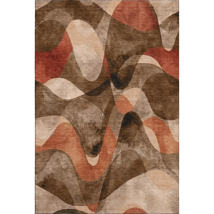 10' X 14' Chocolate Beige And Copper Abstract Washable Area Rug With UV Protection