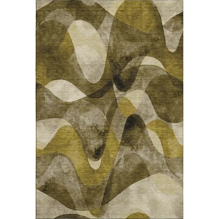 10' X 14' Coffee Gold And Ivory Abstract Washable Area Rug With UV Protection