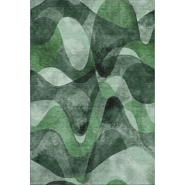 5' X 8' Fern Green Gray And Ivory Abstract Washable Area Rug With UV Protection