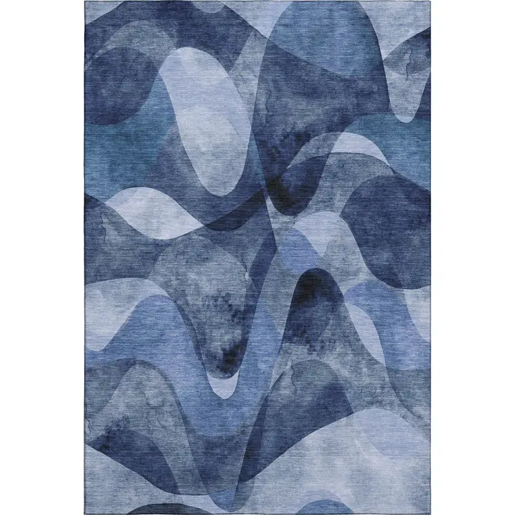 10' X 14' Navy Blue And Ivory Abstract Washable Area Rug With UV Protection