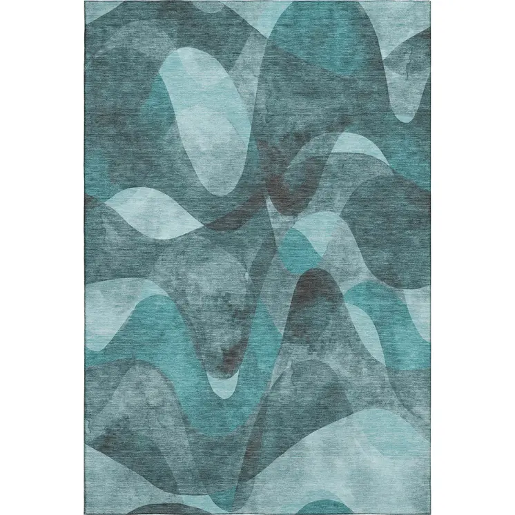 3' X 5' Teal And Ivory Abstract Washable Area Rug With UV Protection