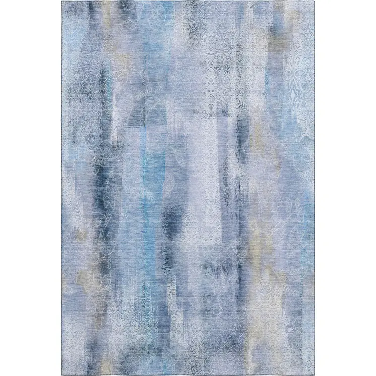 8' X 10' Blue And Ivory Abstract Washable Area Rug With UV Protection