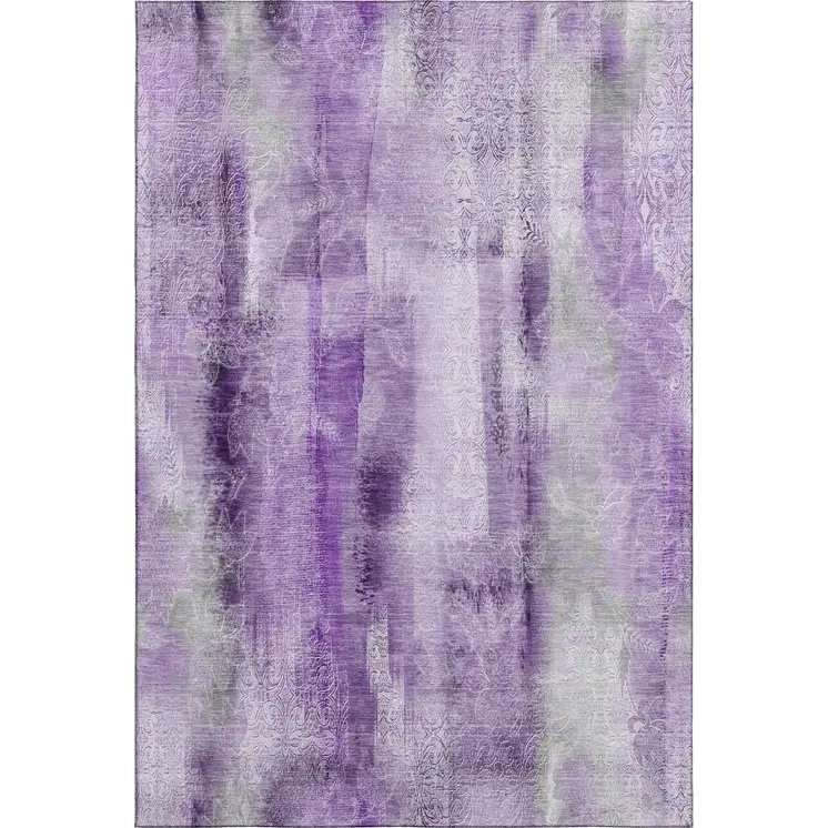 3' X 5' Purple And Ivory Abstract Washable Area Rug With UV Protection