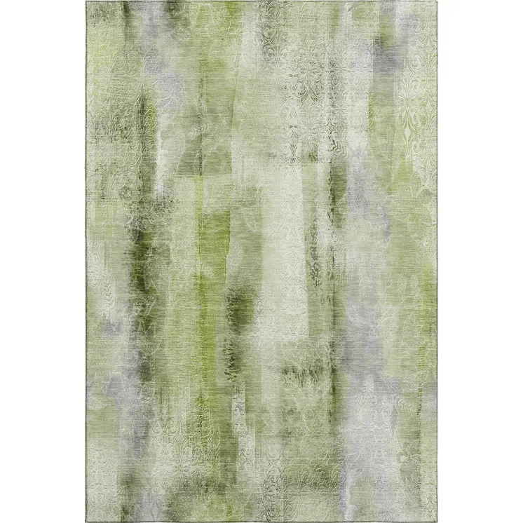 5' X 8' Sage And Ivory Abstract Washable Area Rug With UV Protection