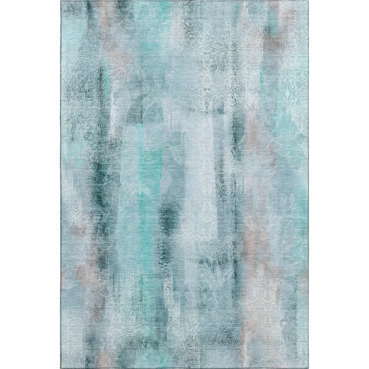 10' X 14' Teal And Ivory Abstract Washable Area Rug With UV Protection