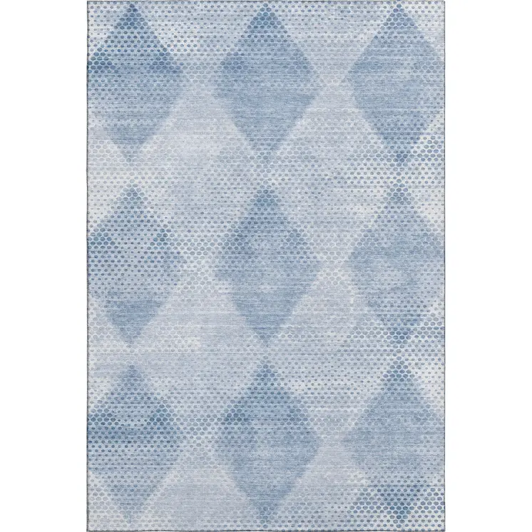 9' X 12' Blue And Ivory Geometric Washable Area Rug With UV Protection