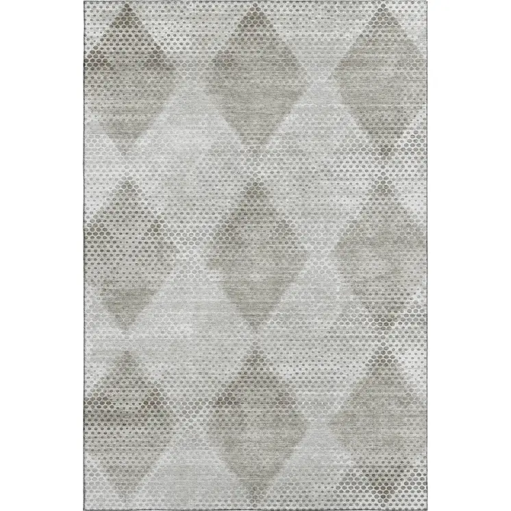 8' X 10' Gray And Ivory Geometric Washable Area Rug With UV Protection