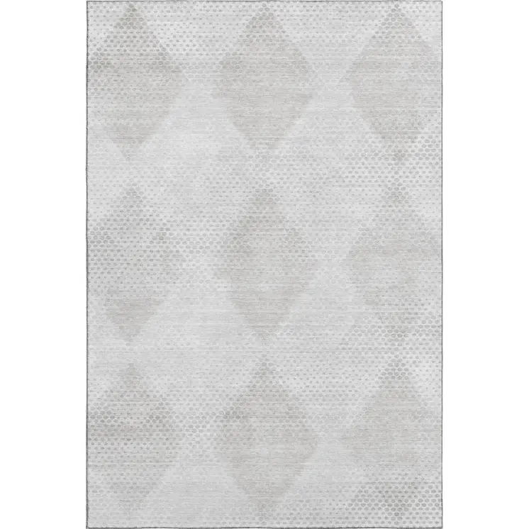 3' X 5' Ivory And Silver Geometric Washable Area Rug With UV Protection