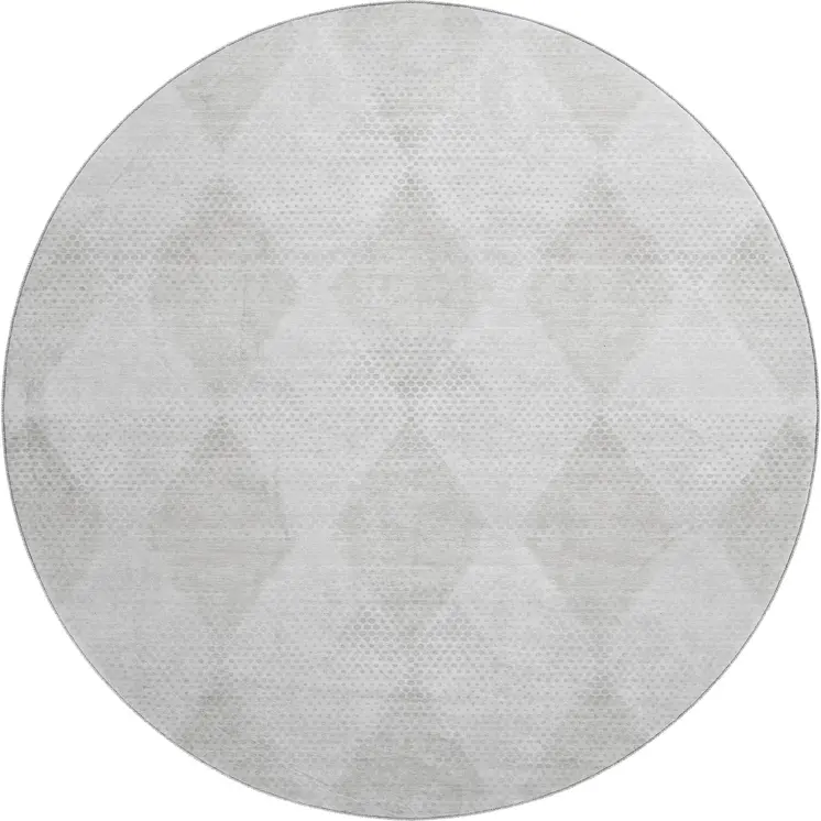 8' Ivory And Silver Geometric Washable Round Rug With UV Protection