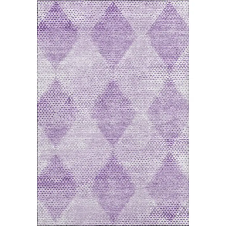 5' X 8' Lavender And Ivory Geometric Washable Area Rug With UV Protection