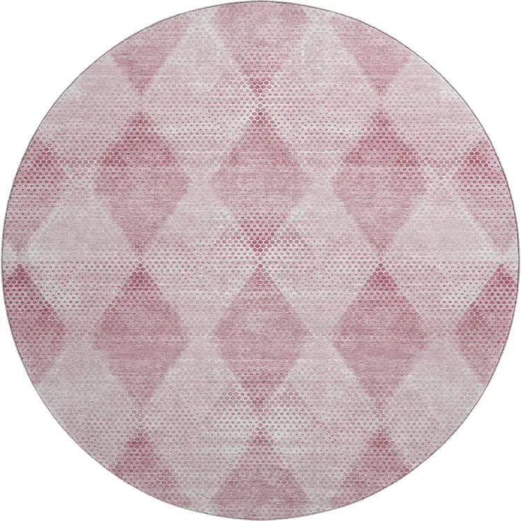 8' Merlot And Ivory Geometric Washable Round Rug With UV Protection