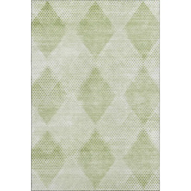 5' X 8' Mint Green And Ivory Geometric Washable Area Rug With UV Protection