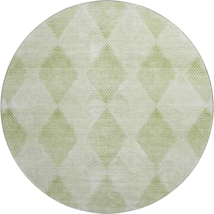 8' Mint Green And Ivory Geometric Washable Round Rug With UV Protection