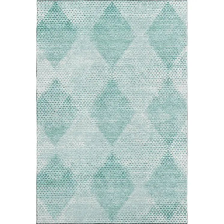 8' X 10' Teal And Ivory Geometric Washable Area Rug With UV Protection