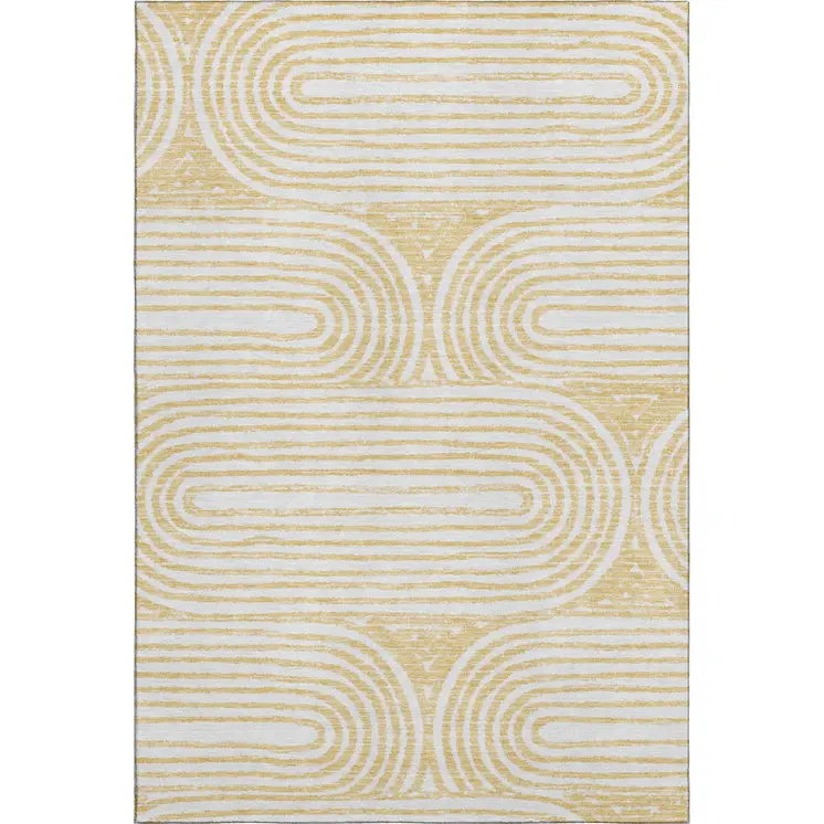 5' X 8' Gold And Ivory Geometric Washable Area Rug With UV Protection