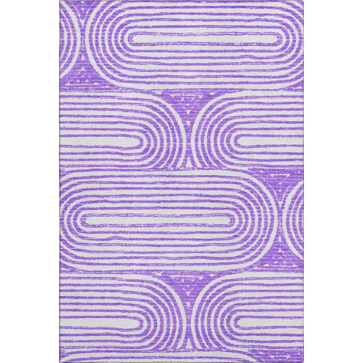 10' X 14' Purple And Ivory Geometric Washable Area Rug With UV Protection