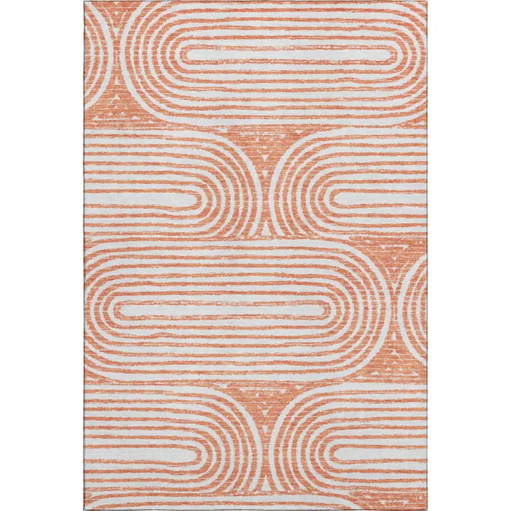9' X 12' Salmon And Ivory Geometric Washable Area Rug With UV Protection