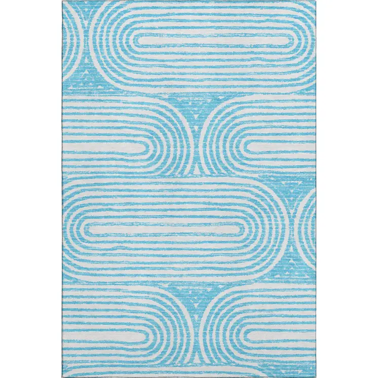 3' X 5' Teal And Ivory Geometric Washable Area Rug With UV Protection