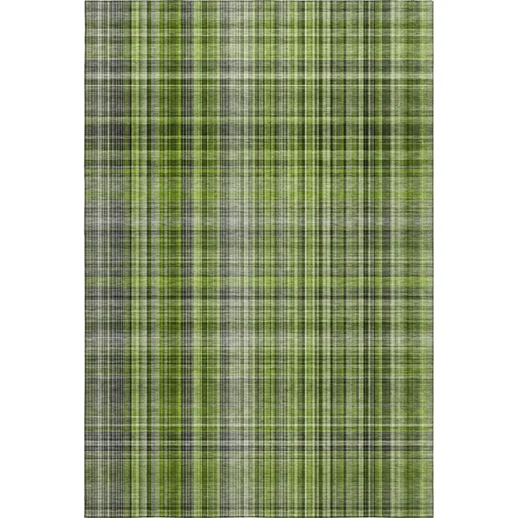3' X 5' Green Gray And Ivory Plaid Washable Area Rug With UV Protection