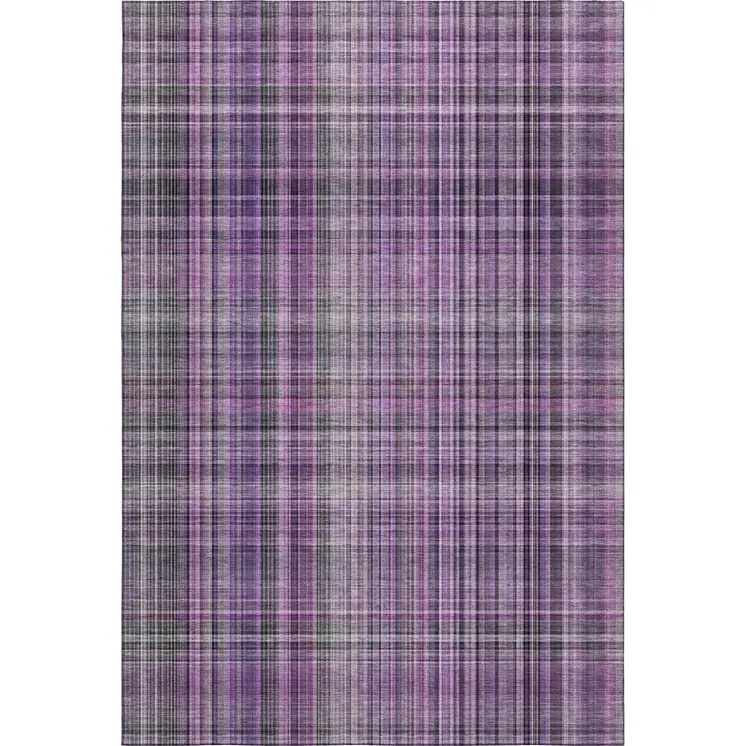 3' X 5' Purple And Gray Plaid Washable Area Rug With UV Protection