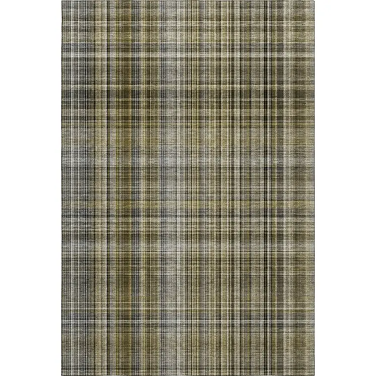 8' X 10' Taupe And Coffee Plaid Washable Area Rug With UV Protection