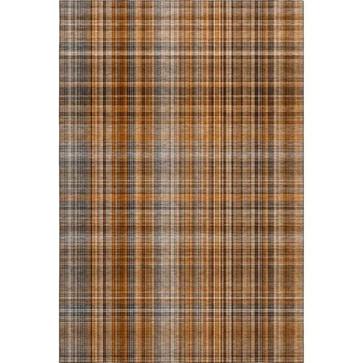 5' X 8' Terra Cotta And Gray Plaid Washable Area Rug With UV Protection