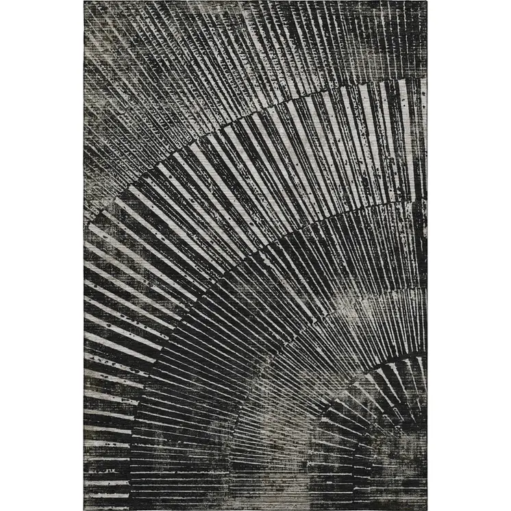 10' X 14' Black And Ivory Geometric Washable Area Rug With UV Protection
