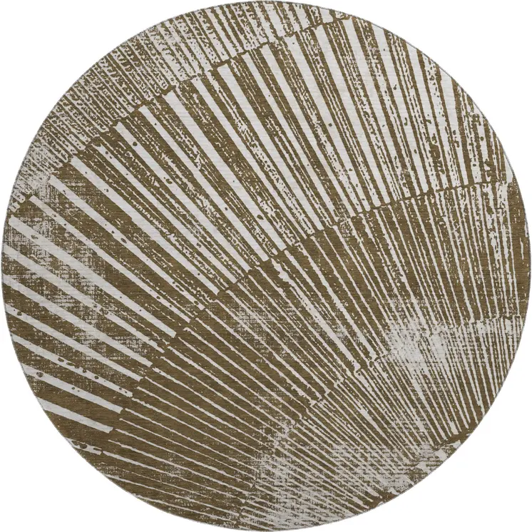 8' Chocolate And Ivory Geometric Washable Round Rug With UV Protection