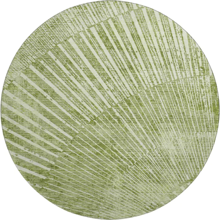 8' Sage And Ivory Geometric Washable Round Rug With UV Protection
