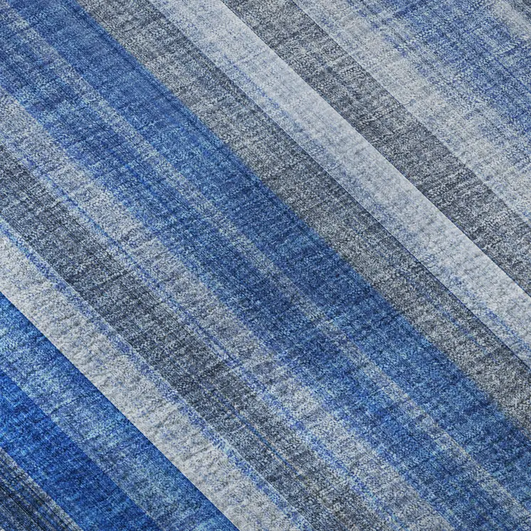 8' X 10' Blue And Ivory Striped Washable Area Rug With UV Protection