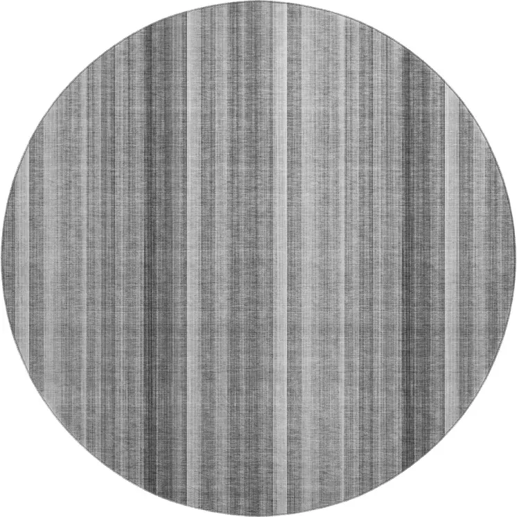 8' Gray And Ivory Striped Washable Round Rug With UV Protection