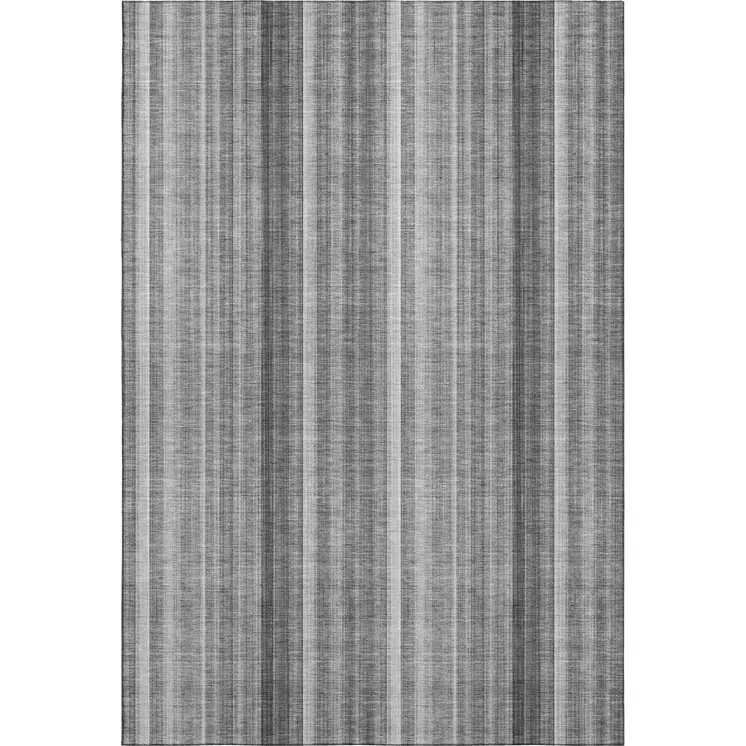 8' X 10' Gray And Ivory Striped Washable Area Rug With UV Protection