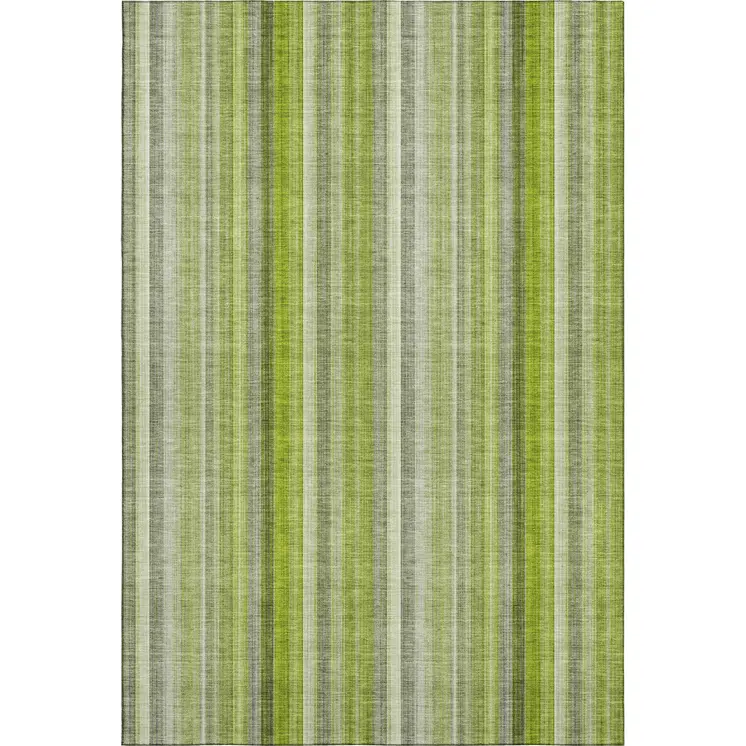 3' X 5' Green And Ivory Striped Washable Area Rug With UV Protection
