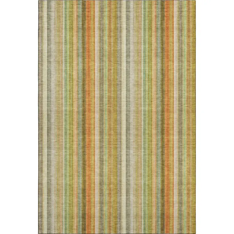 5' X 8' Khaki Orange And Beige Striped Washable Area Rug With UV Protection