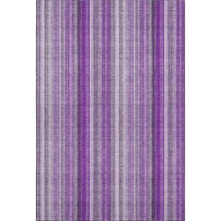8' X 10' Purple And Ivory Striped Washable Area Rug With UV Protection