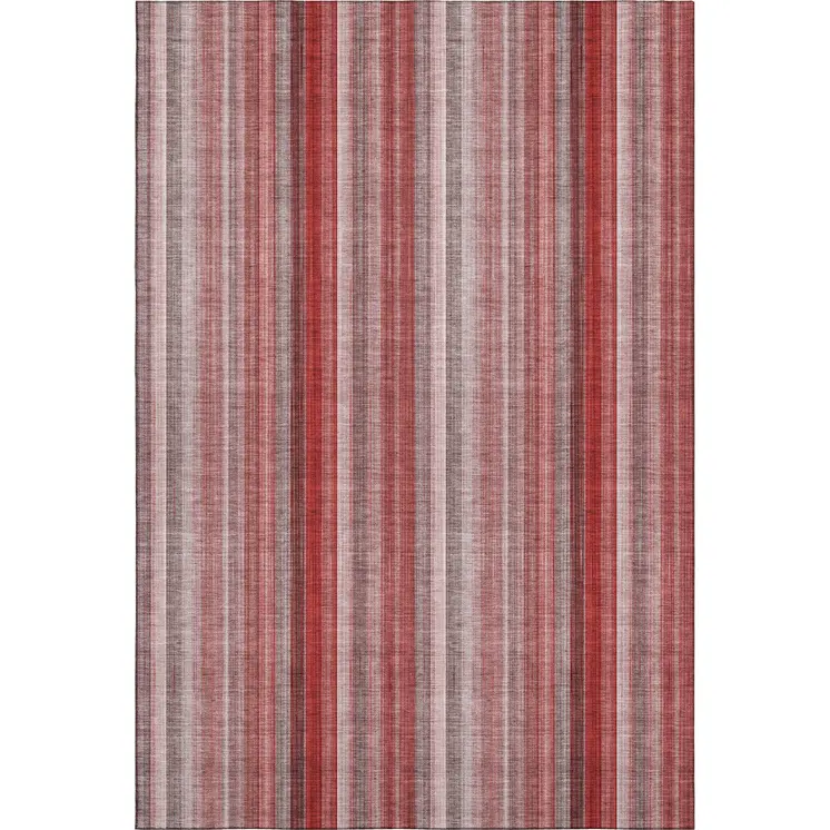 3' X 5' Red And Ivory Striped Washable Area Rug With UV Protection